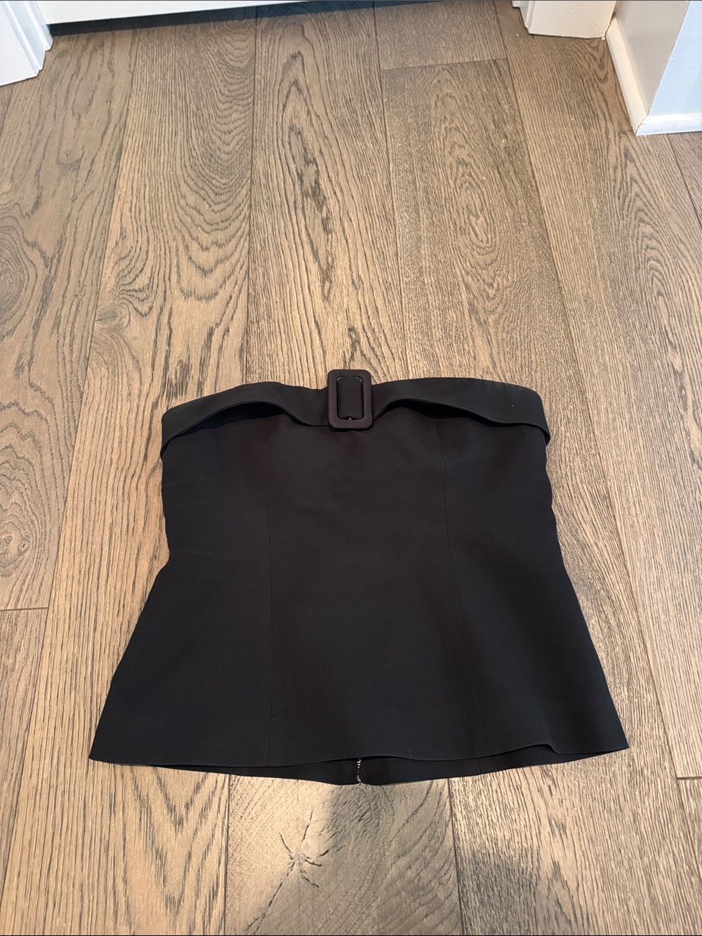 Black Strapless Belted Peplum Shirt